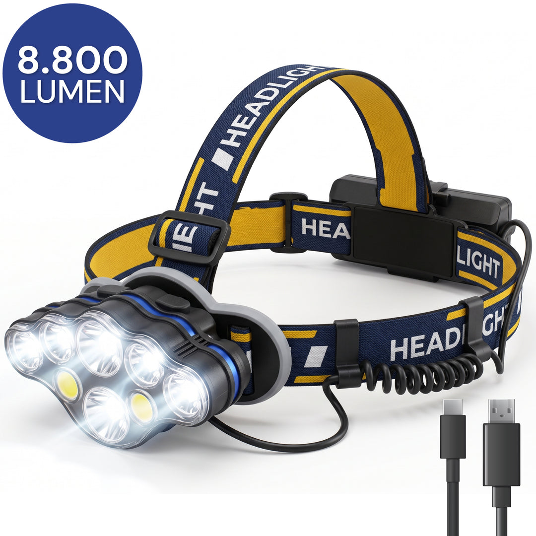 Hoofdlamp LED Oplaadbaar - 8800 Lumen