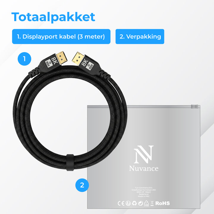 Displayport Kabel 3 Meter Zwart