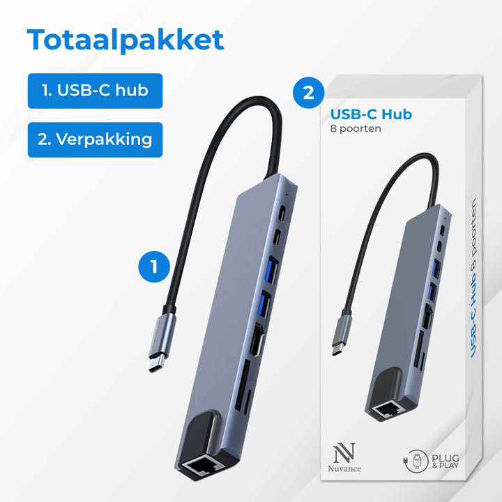 USB C HUB Ethernet 3.0 - 8 Poorten