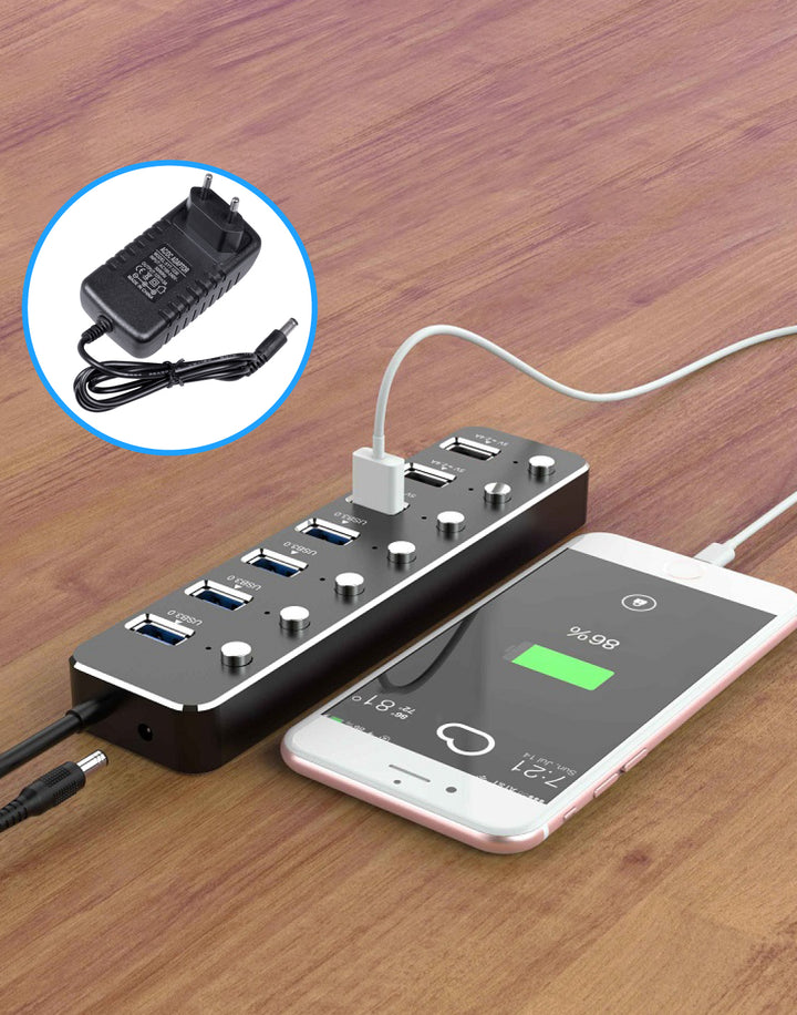 usb hub die telefoon laadt met een adapter